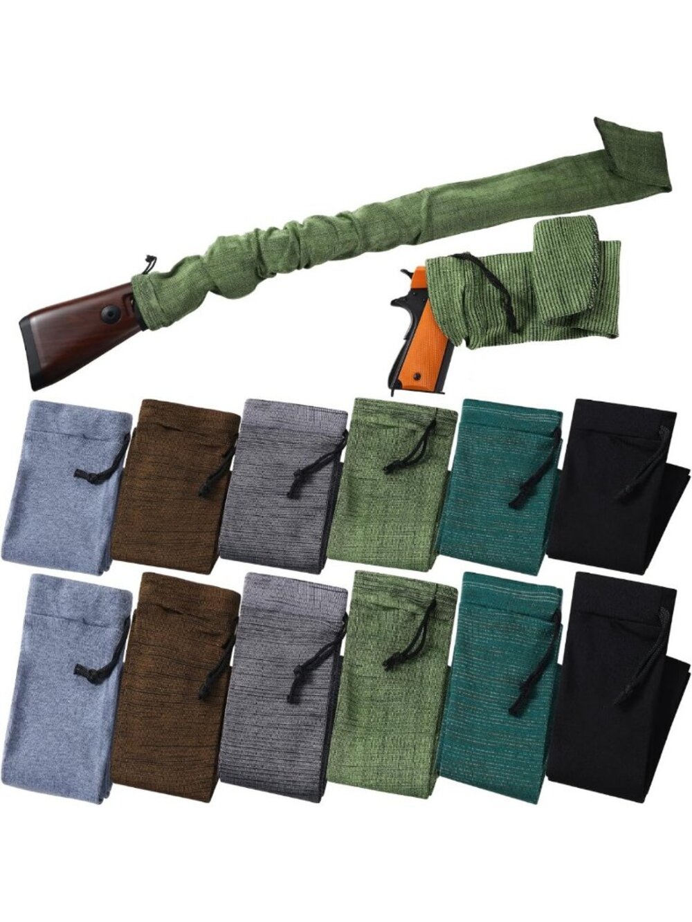 12 Pcs Gun Sock Set - Silicone Knit Rifle Protection Sleeves, 55" & 16" Sizes